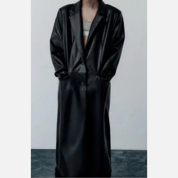 Zara Faux Leather Trench Coat - Picture 10 of 15